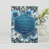 Deep Blue Botanical Opulence Wedding Einladung (Stehend Vorderseite)