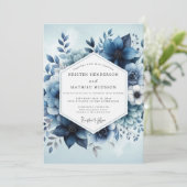 Deep Blue Botanical Whimsy Wedding Einladung (Stehend Vorderseite)