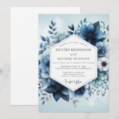 Deep Blue Botanical Whimsy Wedding Einladung (Vorne/Hinten)