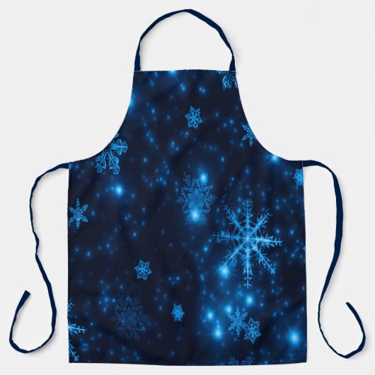 Deep Blue Bright Schneeflocken Urlaub Große Schürze (Vorderseite)