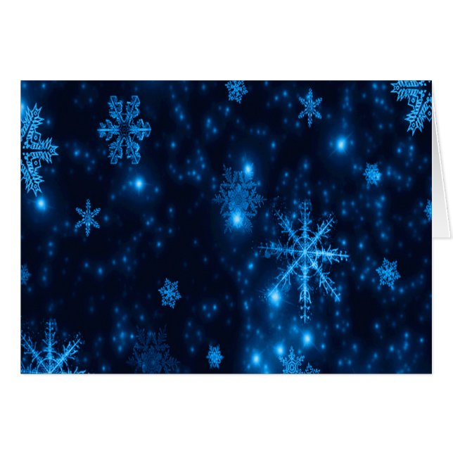 Deep Blue & Bright Snowflakes Grußkarte (Vorderseite (Horizontal))