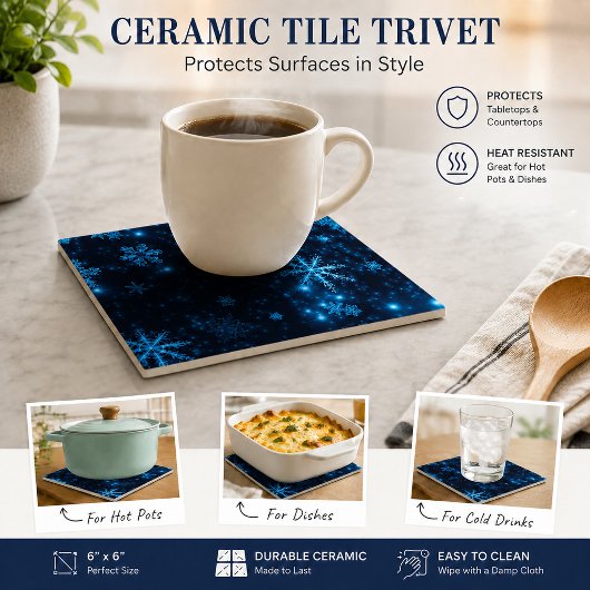 Deep Blue & Bright Snowflakes Keramik Tile Fliese