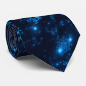 Deep Blue & Bright Snowflakes Necktie Krawatte (Gerollt)