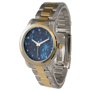 Deep Blue & Bright Snowflakes Oversized 2-Tone Armbanduhr