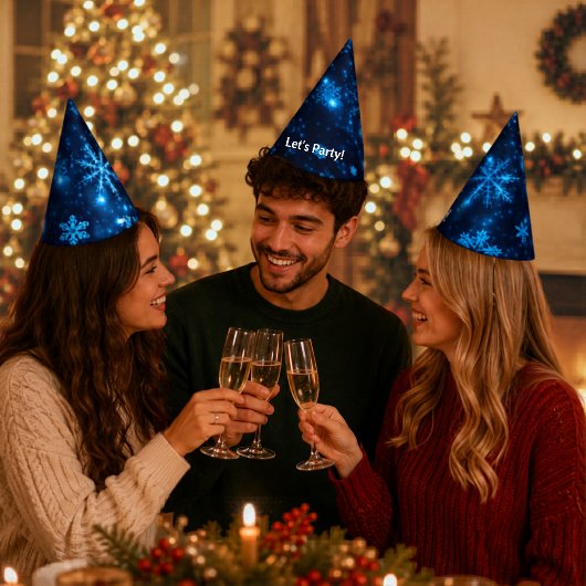 Deep Blue & Bright Snowflakes Party Hat Partyhütchen
