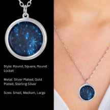 Deep Blue & Bright Snowflakes Round Necklack