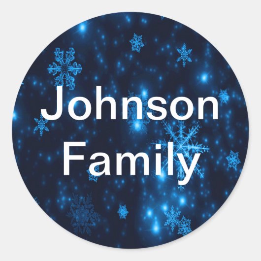 Deep Blue & Bright Snowflakes Round Sticker (Vorderseite)