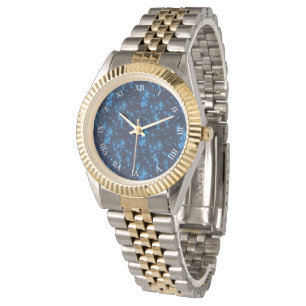 Deep Blue & Bright Snowflakes Unisex 2-Tone Watch Armbanduhr