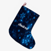 Deep Blue & Bright Snowflakes Weihnachten Strumpf Großer Weihnachtsstrumpf (Vorderansicht (hängend))