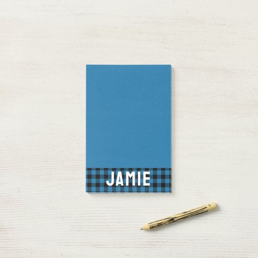 Deep Blue Buffalo Karo Weißer Name Post-it Klebezettel (Auf Schreibtisch)