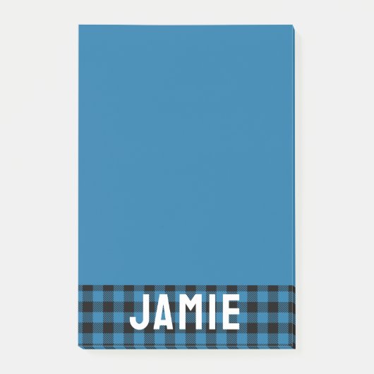 Deep Blue Buffalo Karo Weißer Name Post-it Klebezettel (Vorderseite)