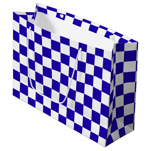 Deep blue checkered  große geschenktüte (Vorderseite Schrägansicht)