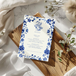 Deep Blue Chinoiserie Vintage Blumendetails Card Begleitkarte