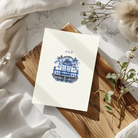 Deep Blue Chinoiserie Vintage Blumenhochzeit Einladung