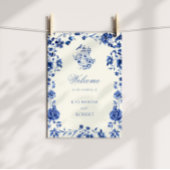 Deep Blue Chinoiserie Vintage Blumenhochzeit Poster