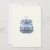 Deep Blue Chinoiserie Vintage Blumenhochzeit Save The Date (Rückseite)