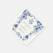 Deep Blue Chinoiserie Vintage Blumenhochzeit Serviette (Ecke)