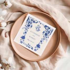 Deep Blue Chinoiserie Vintage Blumenhochzeit Serviette