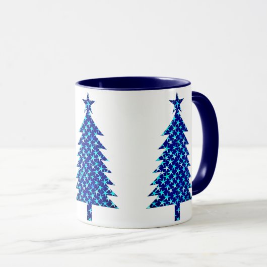Deep Blue Christmas Tree mit Sternen Tasse (VorderseiteRechts)