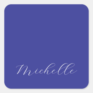 Deep Blue Color Schlicht Moderne Namenskalligraphi Quadratischer Aufkleber
