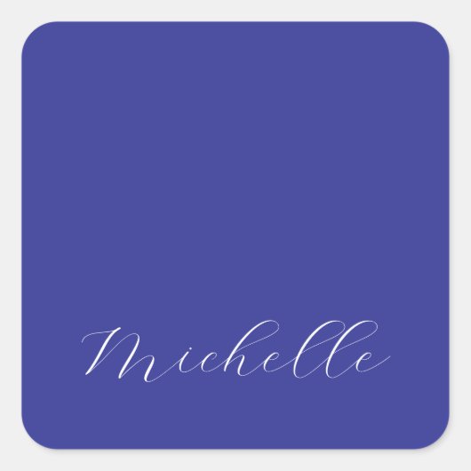 Deep Blue Color Schlicht Moderne Namenskalligraphi Quadratischer Aufkleber (Vorderseite)