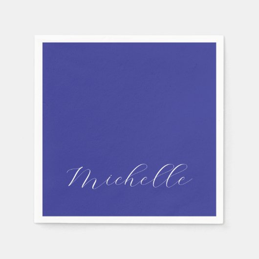 Deep Blue Color Schlicht Moderne Namenskalligraphi Serviette (Vorderseite)