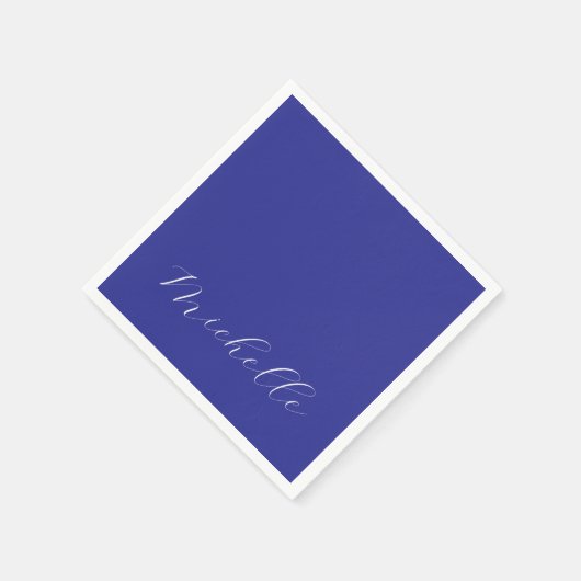 Deep Blue Color Schlicht Moderne Namenskalligraphi Serviette (Ecke)