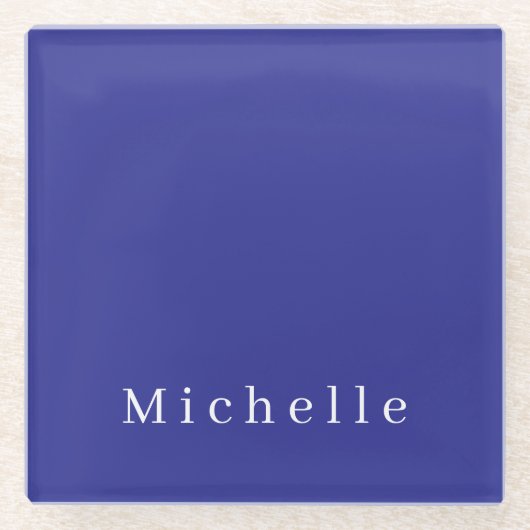 Deep Blue Color Schlicht Moderner Name Minimalisti Glasuntersetzer (Vorderseite)