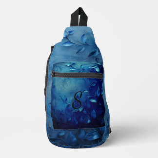Deep Blue Decorative Leaves Crossbody Bag
