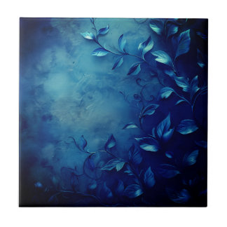 Deep Blue Decorative Leaves Fliese