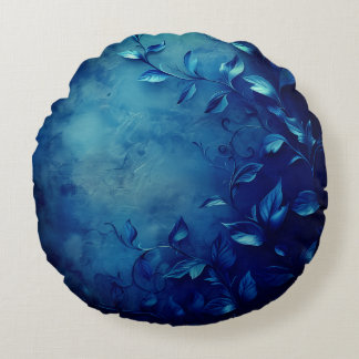 Deep Blue Decorative Leaves Rundes Kissen