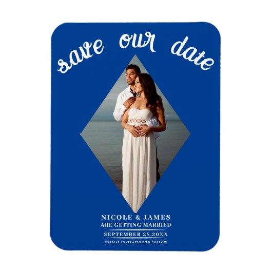 Deep Blue Diamant Foto Hochzeit Terminankündigung Magnet (Vertikal)