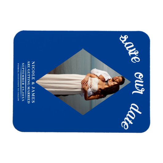 Deep Blue Diamond Foto Wedding Save the Date Magnet (Horizontal)