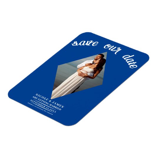 Deep Blue Diamond Foto Wedding Save the Date Magnet (Linke Seite)