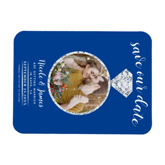 Deep Blue Diamond Ring Blende Foto Save the Date Magnet (Horizontal)