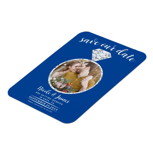 Deep Blue Diamond Ring Blende Foto Save the Date Magnet (Linke Seite)