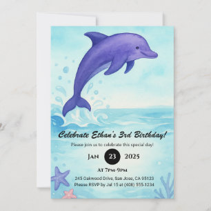 Deep Blue Dolphin mit Sea Stars Geburtstag Einladung