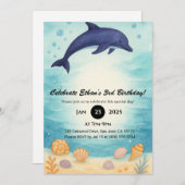 Deep Blue Dolphin & Seashell Ocean Birthday Einladung (Vorne/Hinten)