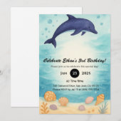 Deep Blue Dolphin & Seashell Ocean Geburtstag  Einladung (Vorne/Hinten)