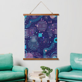 Deep Blue Dreams Abstract Art Wandteppich Mit Holzrahmen