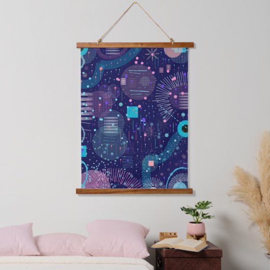 Deep Blue Dreams Abstract Art Wandteppich Mit Holzrahmen (Schlafzimmer)