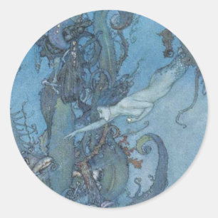 Deep Blue Dreams Vintage-Meerjungfrau-Aufkleber Runder Aufkleber