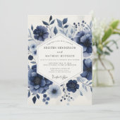 Deep Blue Ethereal Bloom Wedding Einladung (Stehend Vorderseite)