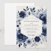Deep Blue Ethereal Bloom Wedding Einladung (Vorne/Hinten)