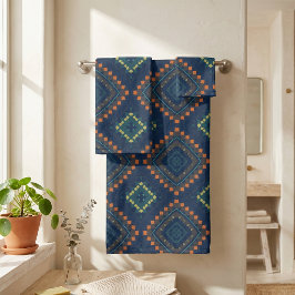 Deep Blue Ethnic Folk Boho Chic Mosaik Muster Badhandtuch Set