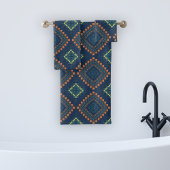 Deep Blue Ethnic Folk Boho Chic Mosaik Muster Badhandtuch Set