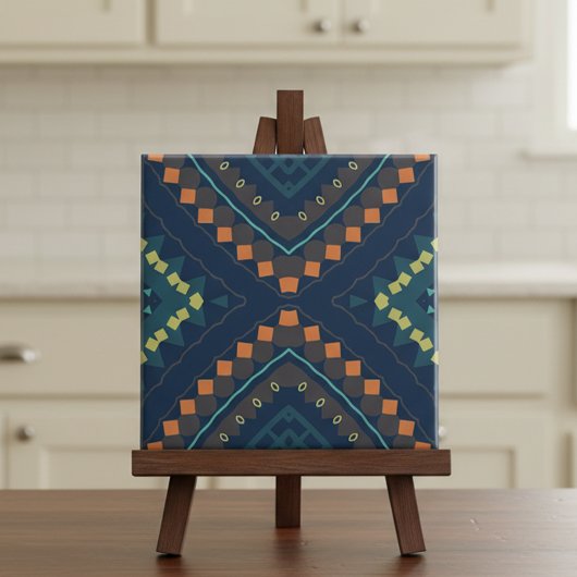 Deep Blue Ethnic Folk Boho Chic Mosaik Muster Fliese