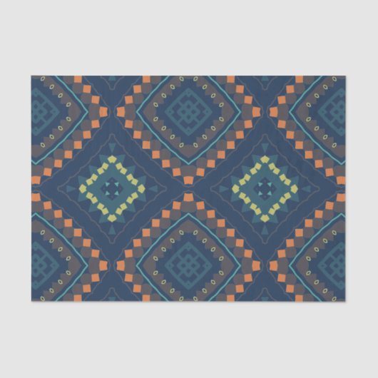 Deep Blue Ethnic Folk Boho Chic Mosaik Muster Seidenpapier (Vorderseite)