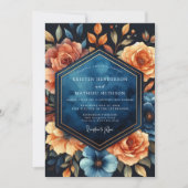 Deep Blue Floral Autumn Wedding Einladung (Vorderseite)