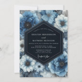 Deep Blue Floral Bloom Wedding Einladung (Vorderseite)